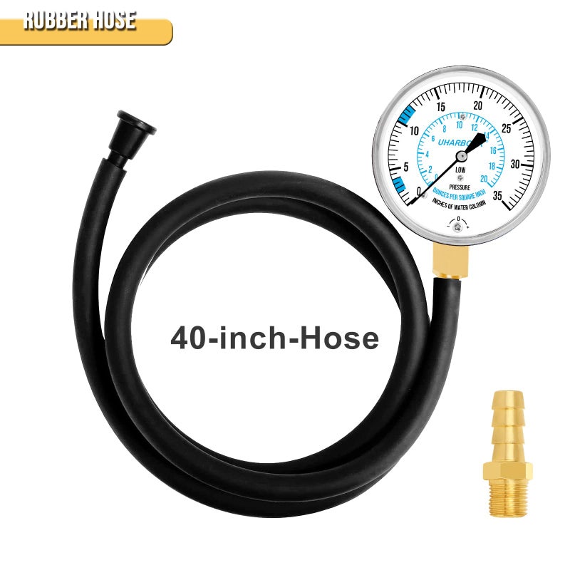 UHARBOUR Manometer Gas Pressure Tester  Manometer LP Gas Pressure Tester Gauge 0-35"" W.C  1/8"" NPT Fitting with Barbed Connection  40"" Hose - Image 2